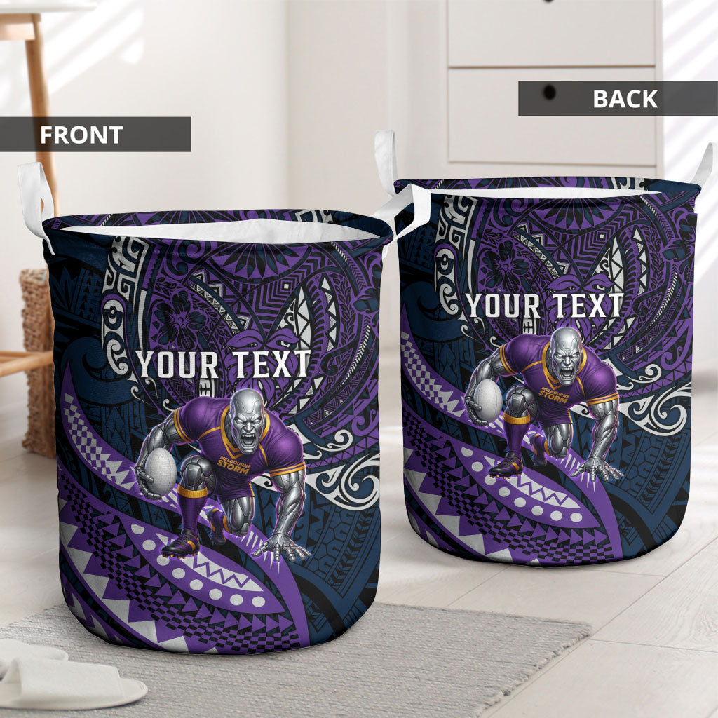 Personalised Melbourne Storm Laundry Basket Polynesian Tribal Art Style With Cyborg Storm Mascot