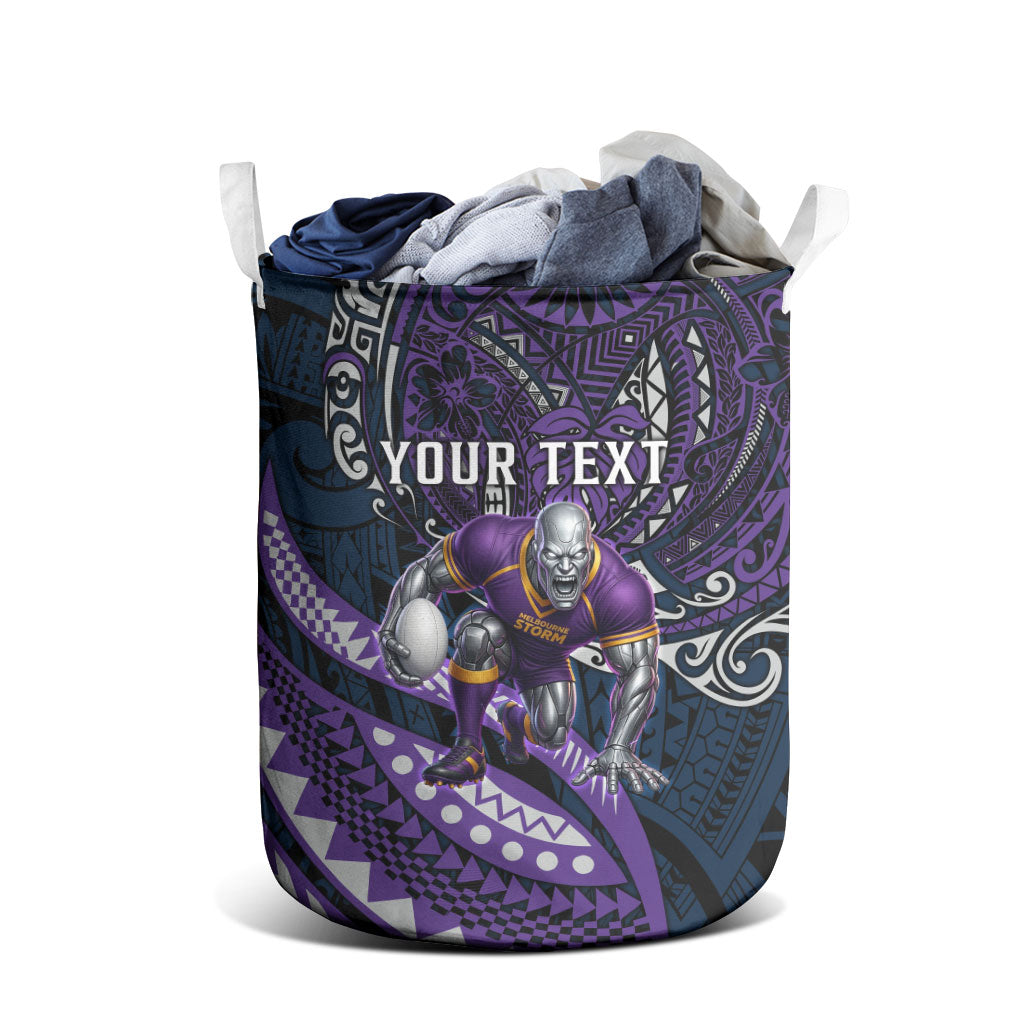 Personalised Melbourne Storm Laundry Basket Polynesian Tribal Art Style With Cyborg Storm Mascot