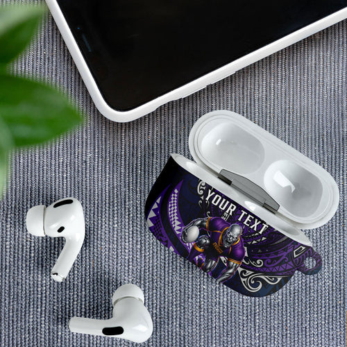 Personalised Melbourne Storm AirPods Case Polynesian Tribal Art Style With Cyborg Storm Mascot