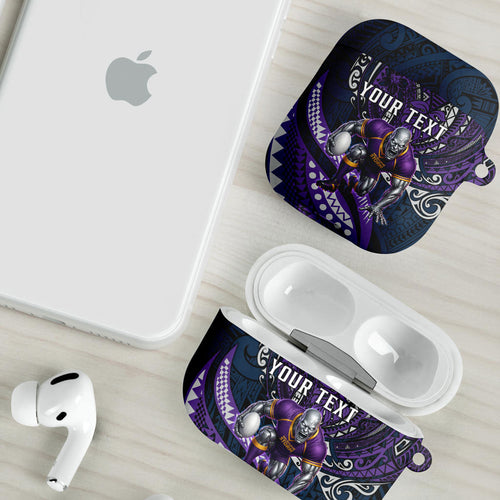 Personalised Melbourne Storm AirPods Case Polynesian Tribal Art Style With Cyborg Storm Mascot