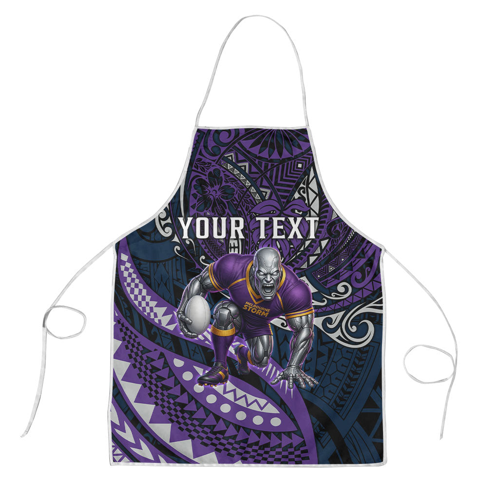 Personalised Melbourne Storm Apron Polynesian Tribal Art Style With Cyborg Storm Mascot