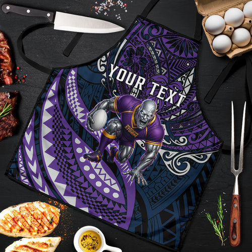 Personalised Melbourne Storm Apron Polynesian Tribal Art Style With Cyborg Storm Mascot