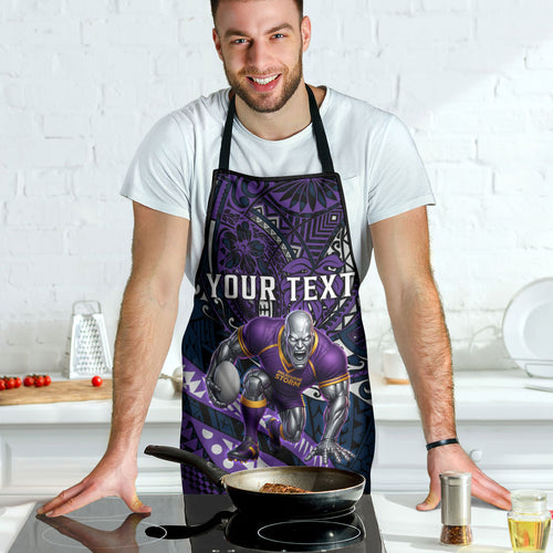 Personalised Melbourne Storm Apron Polynesian Tribal Art Style With Cyborg Storm Mascot