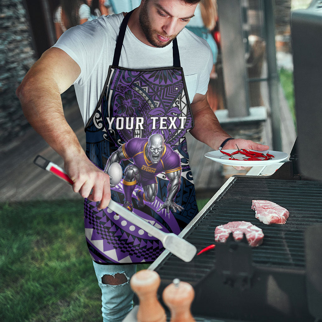 Personalised Melbourne Storm Apron Polynesian Tribal Art Style With Cyborg Storm Mascot