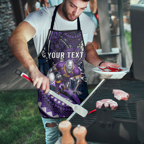 Personalised Melbourne Storm Apron Polynesian Tribal Art Style With Cyborg Storm Mascot