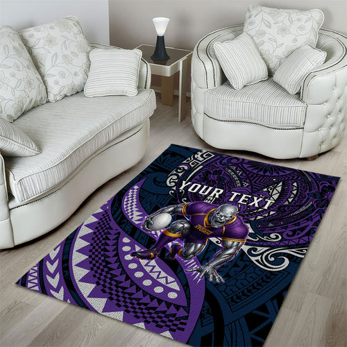 Personalised Melbourne Storm Area Rug Polynesian Tribal Art Style With Cyborg Storm Mascot