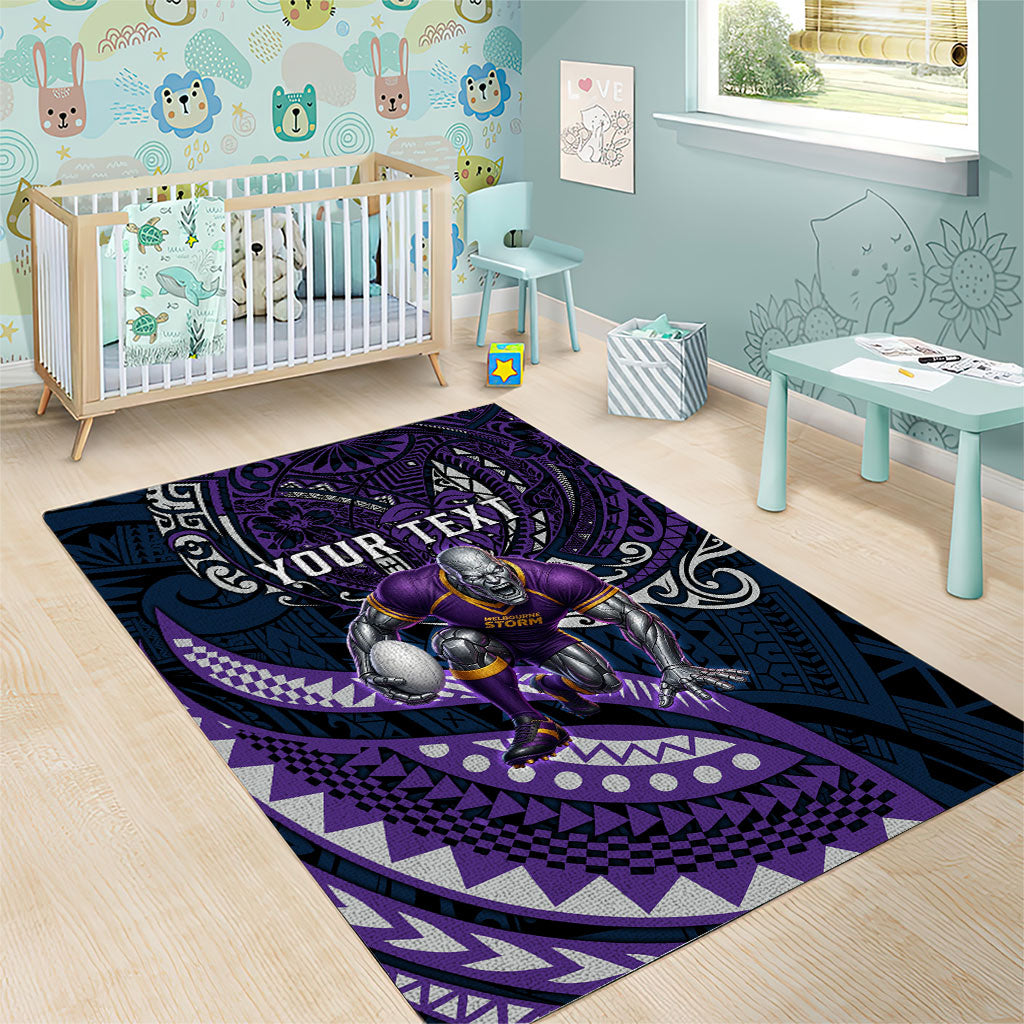 Personalised Melbourne Storm Area Rug Polynesian Tribal Art Style With Cyborg Storm Mascot