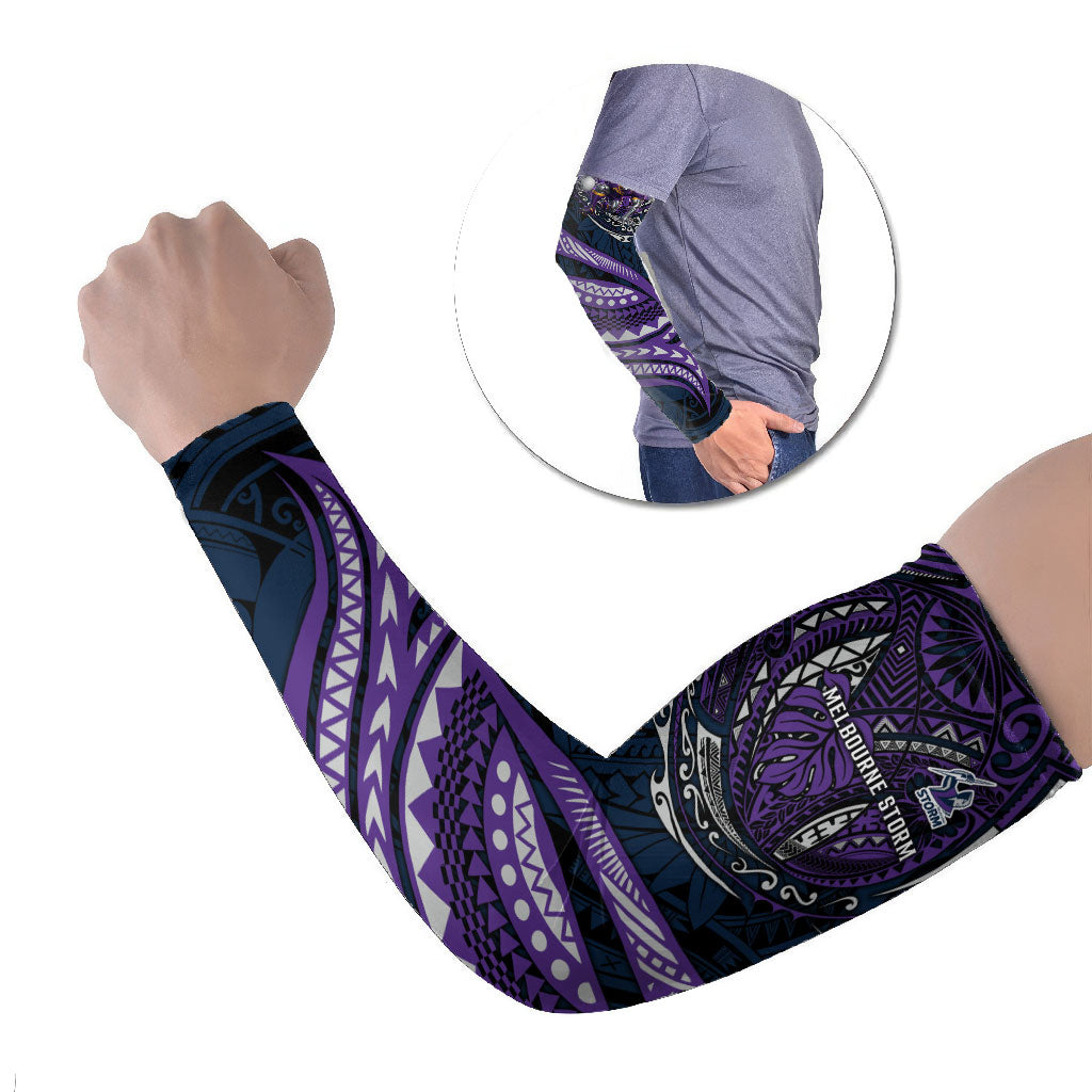 Personalised Melbourne Storm Arm Sleeves Polynesian Tribal Art Style With Cyborg Storm Mascot