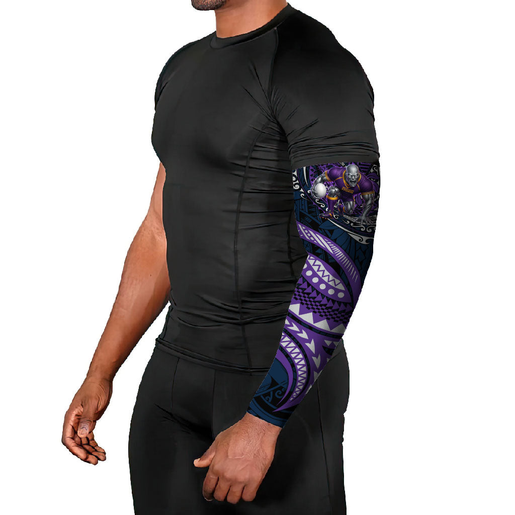 Personalised Melbourne Storm Arm Sleeves Polynesian Tribal Art Style With Cyborg Storm Mascot