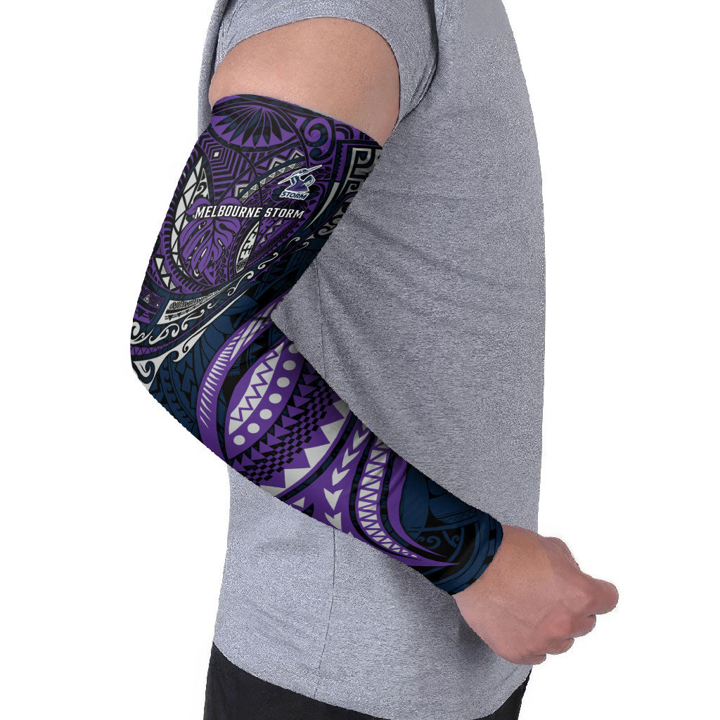 Personalised Melbourne Storm Arm Sleeves Polynesian Tribal Art Style With Cyborg Storm Mascot