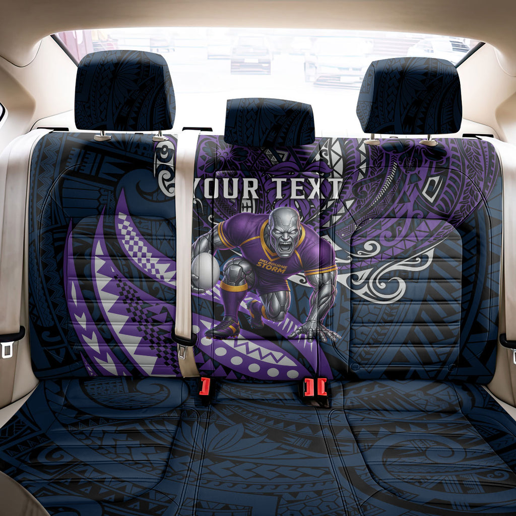 Personalised Melbourne Storm Back Car Seat Cover Polynesian Tribal Art Style With Cyborg Storm Mascot
