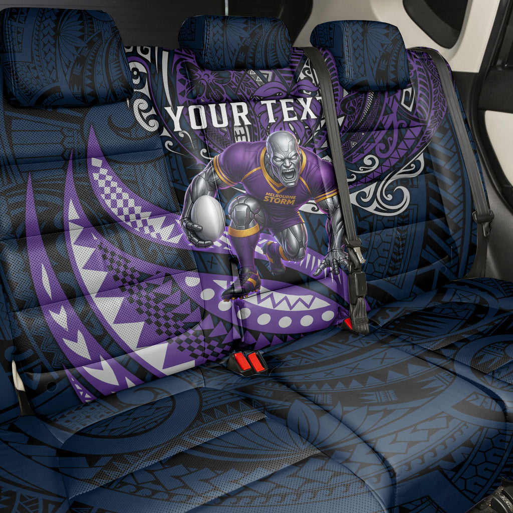 Personalised Melbourne Storm Back Car Seat Cover Polynesian Tribal Art Style With Cyborg Storm Mascot