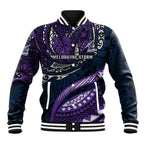 Personalised Melbourne Storm Baseball Jacket Polynesian Tribal Art Style With Cyborg Storm Mascot