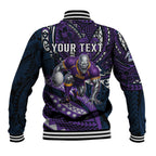 Personalised Melbourne Storm Baseball Jacket Polynesian Tribal Art Style With Cyborg Storm Mascot