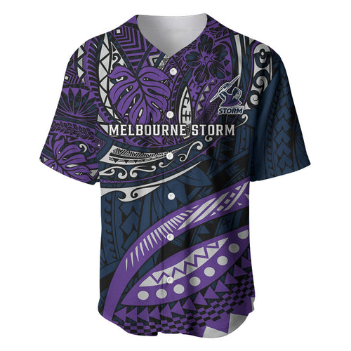 Personalised Melbourne Storm Baseball Jersey Polynesian Tribal Art Style With Cyborg Storm Mascot