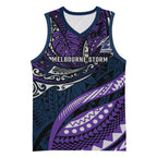 Personalised Melbourne Storm Basketball Jersey Polynesian Tribal Art Style With Cyborg Storm Mascot