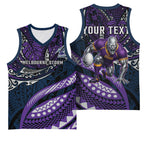 Personalised Melbourne Storm Basketball Jersey Polynesian Tribal Art Style With Cyborg Storm Mascot