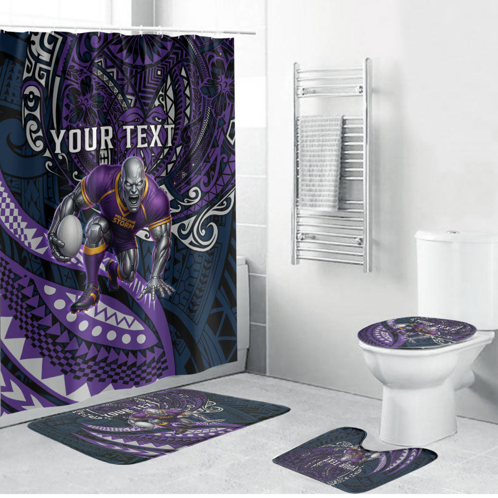 Personalised Melbourne Storm Bathroom Set Polynesian Tribal Art Style With Cyborg Storm Mascot