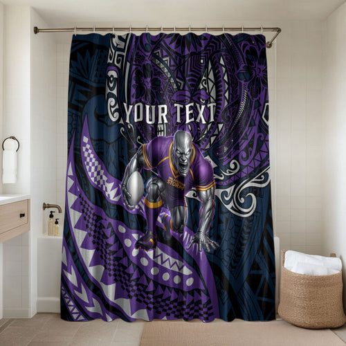Personalised Melbourne Storm Bathroom Set Polynesian Tribal Art Style With Cyborg Storm Mascot