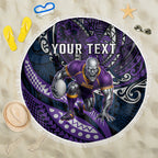 Personalised Melbourne Storm Beach Blanket Polynesian Tribal Art Style With Cyborg Storm Mascot