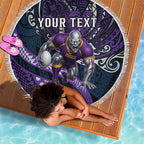Personalised Melbourne Storm Beach Blanket Polynesian Tribal Art Style With Cyborg Storm Mascot