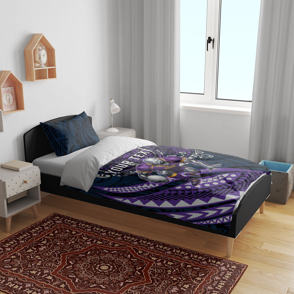 Personalised Melbourne Storm Bedding Set Polynesian Tribal Art Style With Cyborg Storm Mascot