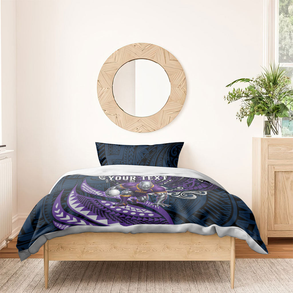 Personalised Melbourne Storm Bedding Set Polynesian Tribal Art Style With Cyborg Storm Mascot