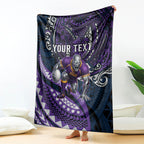 Personalised Melbourne Storm Blanket Polynesian Tribal Art Style With Cyborg Storm Mascot