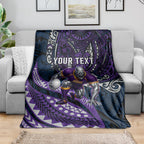 Personalised Melbourne Storm Blanket Polynesian Tribal Art Style With Cyborg Storm Mascot