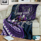 Personalised Melbourne Storm Blanket Polynesian Tribal Art Style With Cyborg Storm Mascot