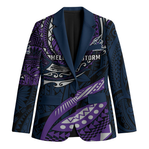 Personalised Melbourne Storm Blazer Polynesian Tribal Art Style With Cyborg Storm Mascot