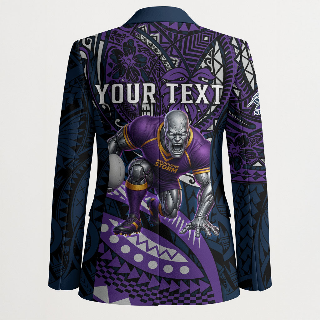 Personalised Melbourne Storm Blazer Polynesian Tribal Art Style With Cyborg Storm Mascot