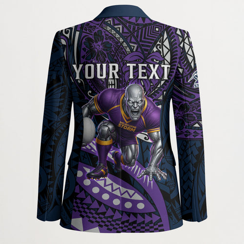 Personalised Melbourne Storm Blazer Polynesian Tribal Art Style With Cyborg Storm Mascot