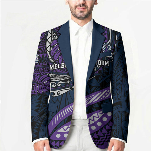 Personalised Melbourne Storm Blazer Polynesian Tribal Art Style With Cyborg Storm Mascot