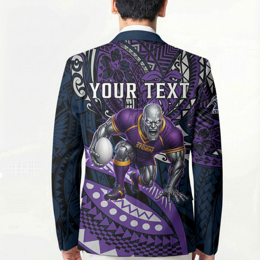 Personalised Melbourne Storm Blazer Polynesian Tribal Art Style With Cyborg Storm Mascot