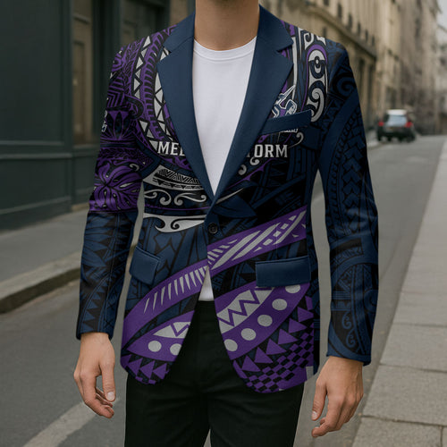 Personalised Melbourne Storm Blazer Polynesian Tribal Art Style With Cyborg Storm Mascot