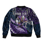 Personalised Melbourne Storm Bomber Jacket Polynesian Tribal Art Style With Cyborg Storm Mascot
