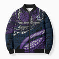 Personalised Melbourne Storm Bomber Puffer Jacket Polynesian Tribal Art Style With Cyborg Storm Mascot