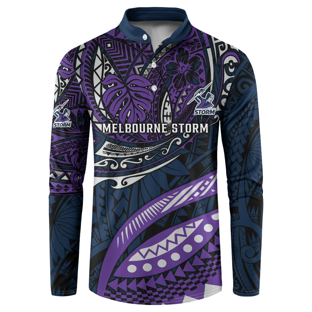 Personalised Melbourne Storm Button Sweatshirt Polynesian Tribal Art Style With Cyborg Storm Mascot
