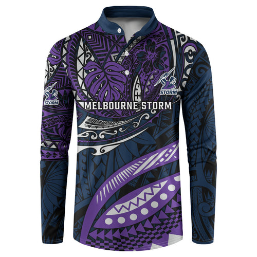 Personalised Melbourne Storm Button Sweatshirt Polynesian Tribal Art Style With Cyborg Storm Mascot