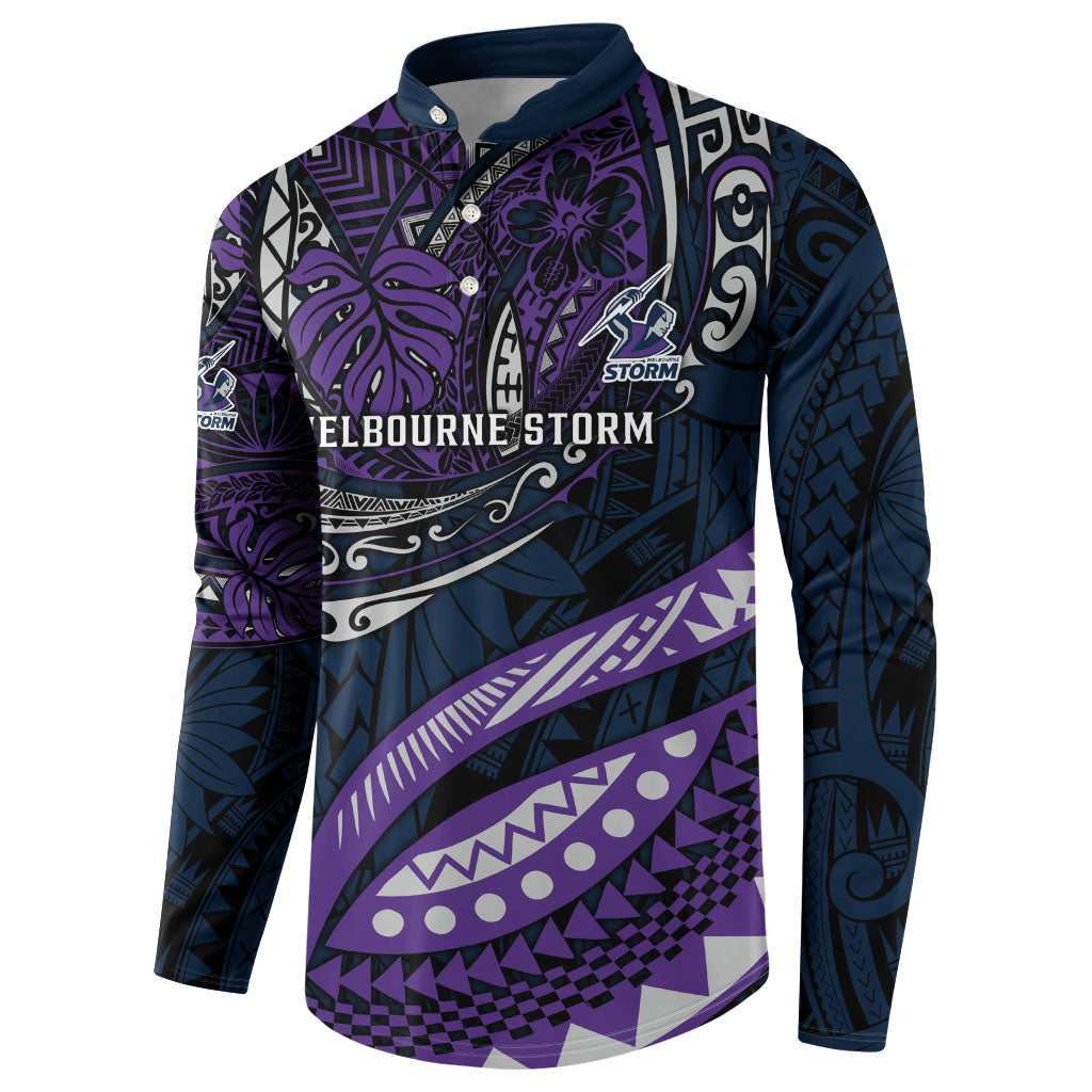 Personalised Melbourne Storm Button Sweatshirt Polynesian Tribal Art Style With Cyborg Storm Mascot