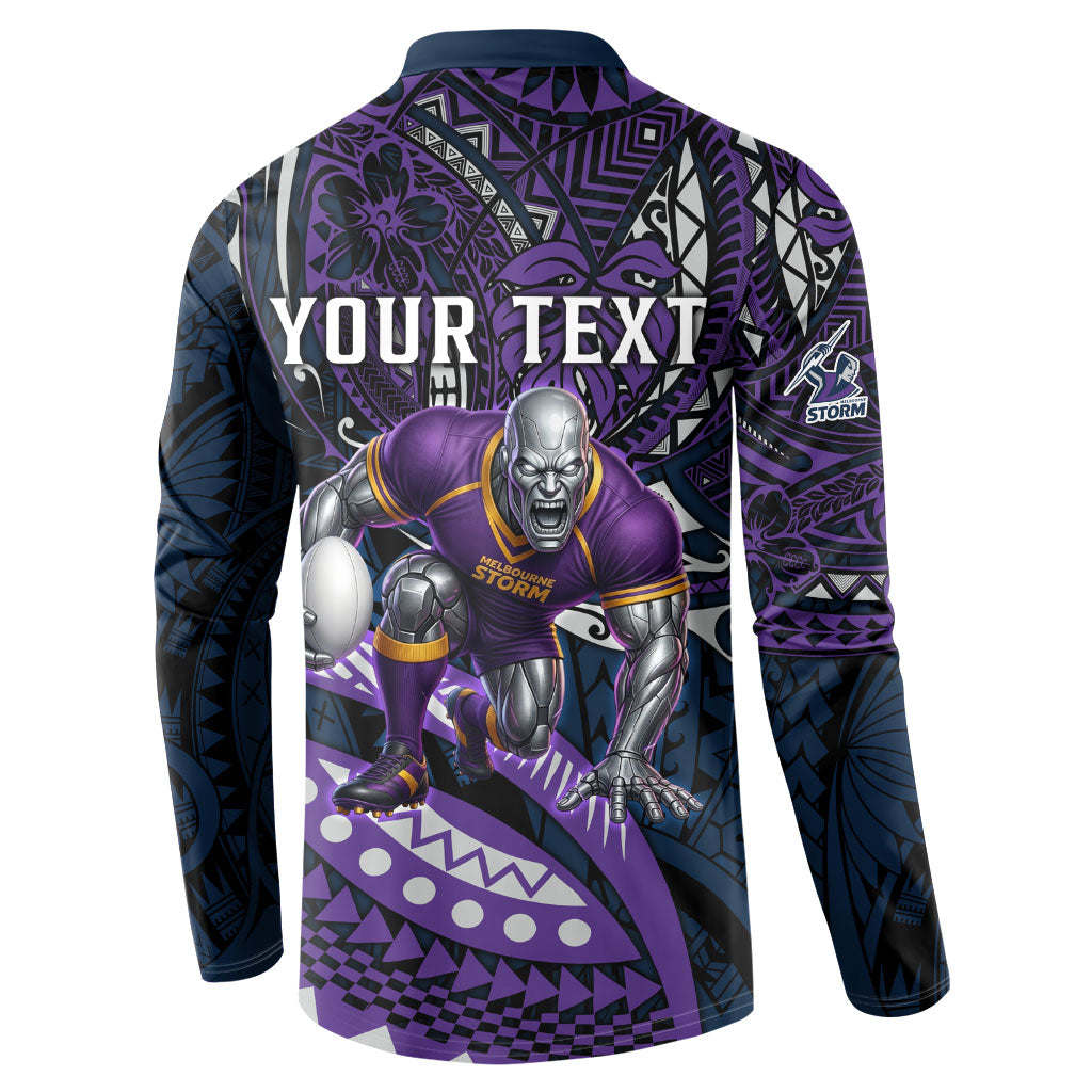 Personalised Melbourne Storm Button Sweatshirt Polynesian Tribal Art Style With Cyborg Storm Mascot