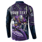 Personalised Melbourne Storm Button Sweatshirt Polynesian Tribal Art Style With Cyborg Storm Mascot