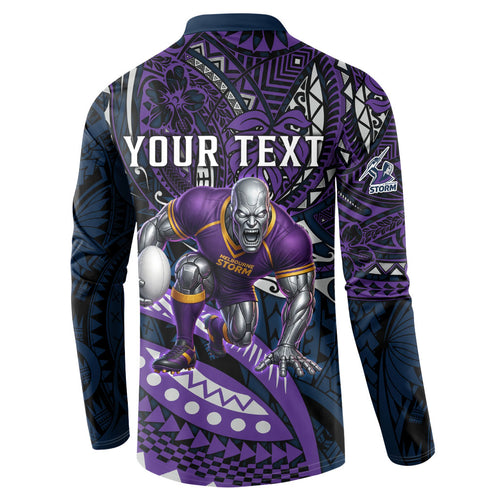 Personalised Melbourne Storm Button Sweatshirt Polynesian Tribal Art Style With Cyborg Storm Mascot