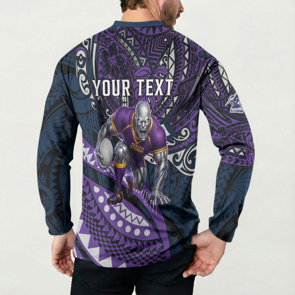 Personalised Melbourne Storm Button Sweatshirt Polynesian Tribal Art Style With Cyborg Storm Mascot