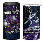 Personalised Melbourne Storm 4 in 1 Can Cooler Tumbler Polynesian Tribal Art Style With Cyborg Storm Mascot