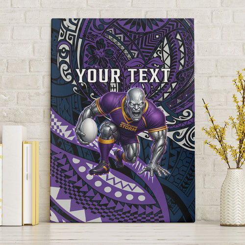 Personalised Melbourne Storm Canvas Wall Art Polynesian Tribal Art Style With Cyborg Storm Mascot