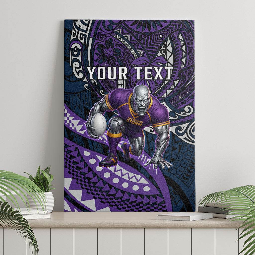 Personalised Melbourne Storm Canvas Wall Art Polynesian Tribal Art Style With Cyborg Storm Mascot