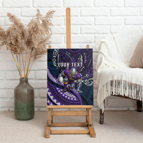 Personalised Melbourne Storm Canvas Wall Art Polynesian Tribal Art Style With Cyborg Storm Mascot