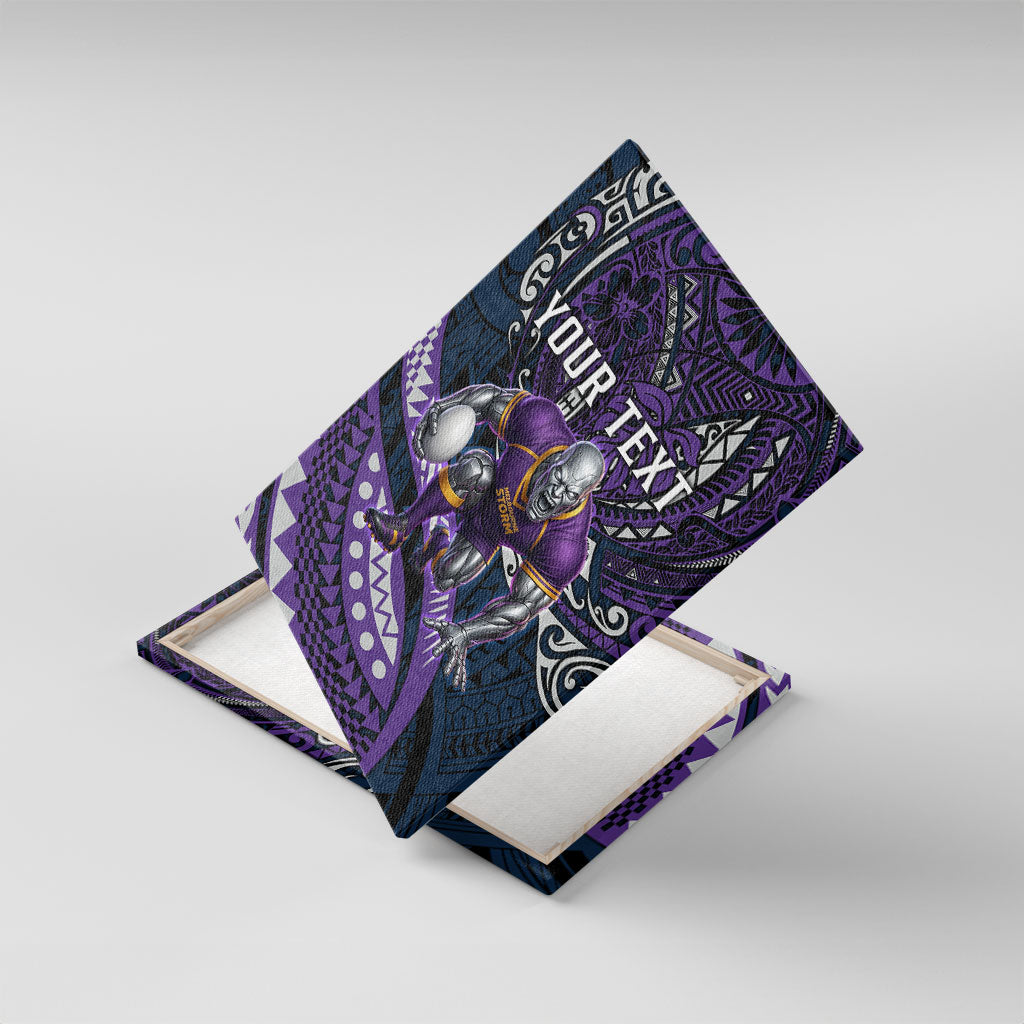 Personalised Melbourne Storm Canvas Wall Art Polynesian Tribal Art Style With Cyborg Storm Mascot
